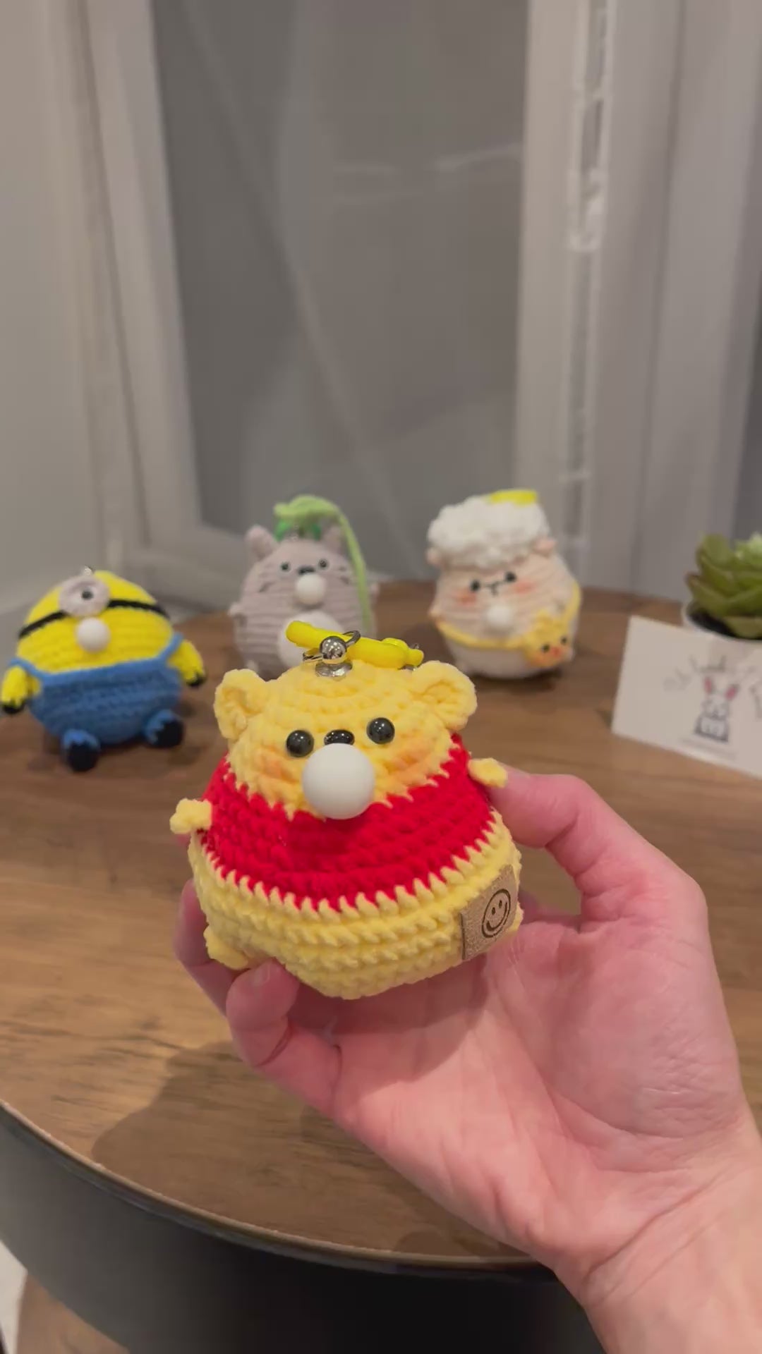 Crochet Chubby Squeeze Keychain II (Minion, Totoro I, Winnie The Pooh, Lamb) Interactive Squishy Toy | Handmade Gift