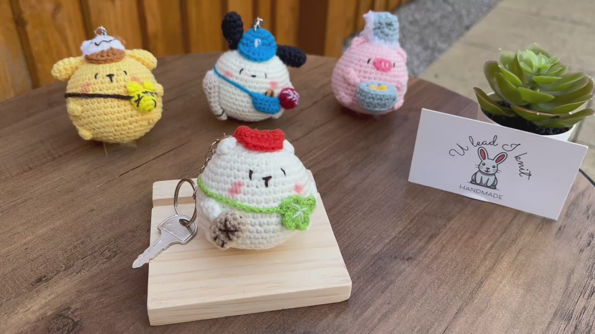 Cute Crochet Character Keyring Collection IV/ Kawaii Bag Charm/Chubby Pompompurin, Pochacco, Piglet, Bear