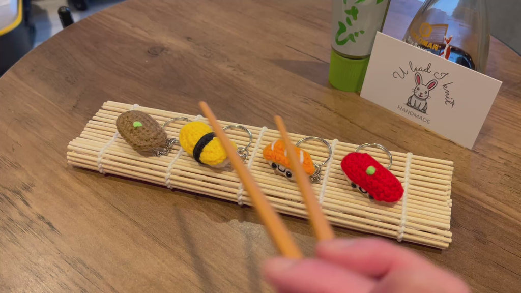 Crochet Mini Sushi Keyring | Handmade Smiley Sushi Bag Charm