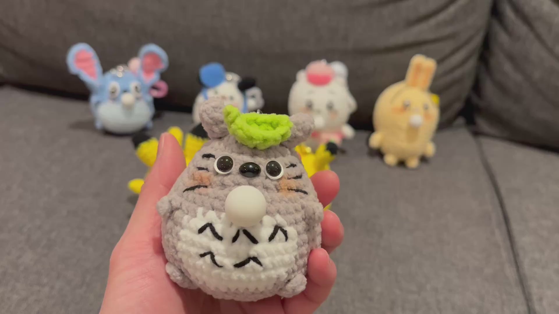 Crochet Chubby Squeeze Keychain III(Stitch, Totoro II, Pichaku I, Pochacco, Chiikawa, Pichaku II, Chikawa-Usagi) Interactive Squishy Toy | Handmade Gift